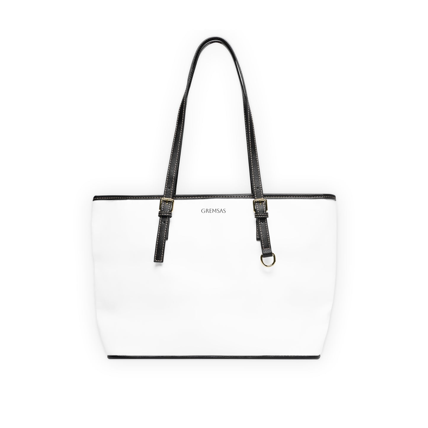 White PU Leather Shoulder Bag – Classic Tote with Black Trim, Everyday Work & Travel Handbag