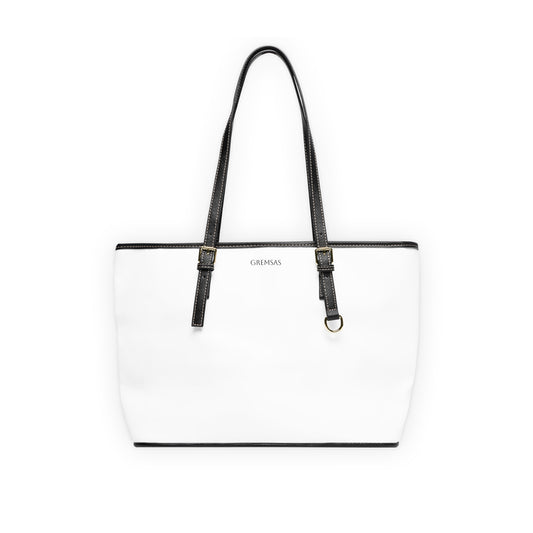 White PU Leather Shoulder Bag – Classic Tote with Black Trim, Everyday Work & Travel Handbag
