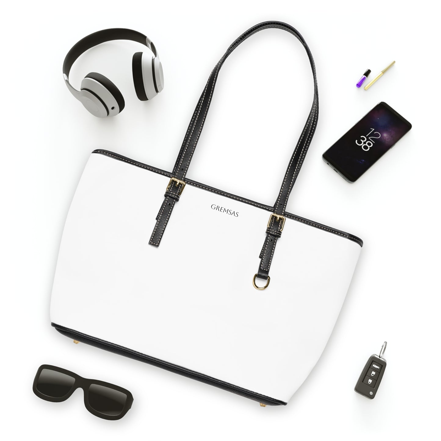 White PU Leather Shoulder Bag – Classic Tote with Black Trim, Everyday Work & Travel Handbag